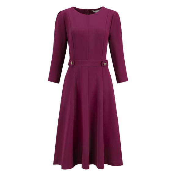 DARING DIVA 3/4 Sleeve A-Line Crew Neck Flare Midi Dress S Purple