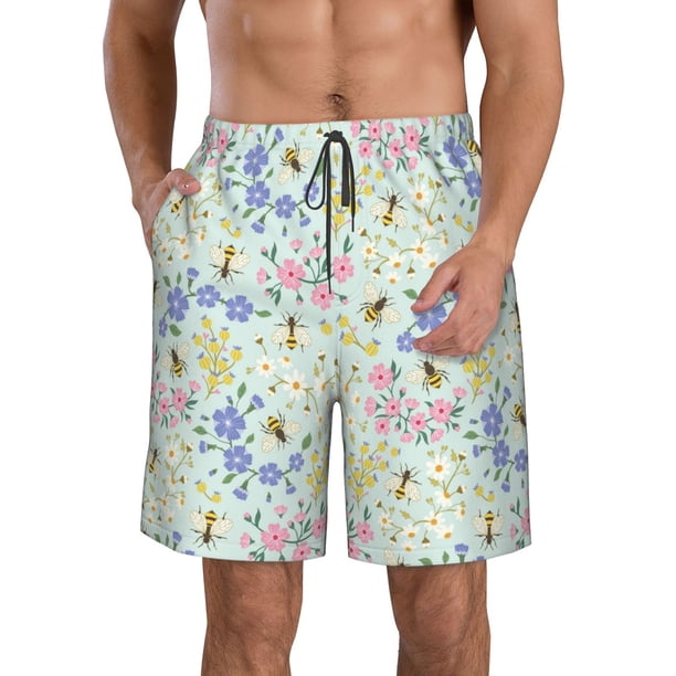 Fotbe Honey Bees And Flowers Trajes de Baño Estampados para Hombre, Shorts de Verano de Secado Rápido, Ropa de Playa, Bañadores-X-Large