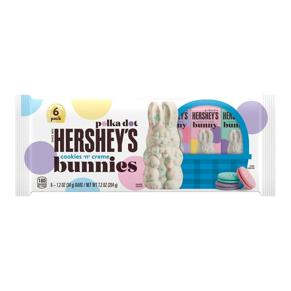 Hershey's Cookies 'n' Creme Polka Dot Bunnies Easter Candy, Pack 1.2 oz, 6 Count