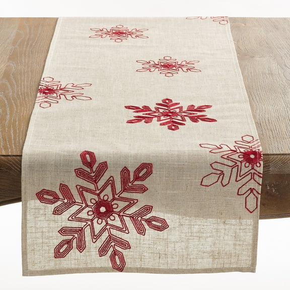 Fennco Styles Nivalis Collection Holiday Embroidered Snowflakes Table Runner 16x70 Inch Red