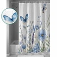 thumbnail image 3 of 72x78 Inch Shower Curtain Blue Spring Floral Bathroom Decor Waterproof Fabric Bathtub Bath Curtains Decorative Summer Elegant Butterfly Botanical Extra Long Shower Curtain Set with Hooks, 3 of 6
