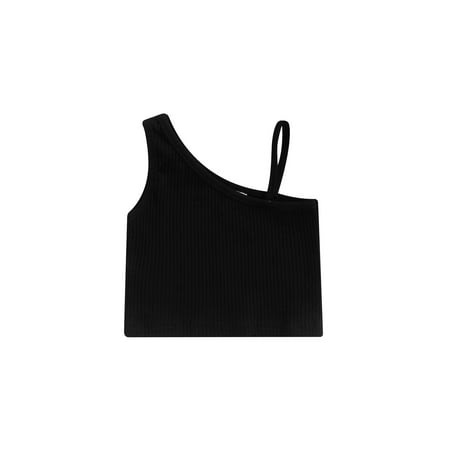 

Suanret Toddler Baby Girls Clothes Summer Vest Solid Color Rib Sleeveless Strap Tank Tops Casual Crop Tops Black 7-8 Years