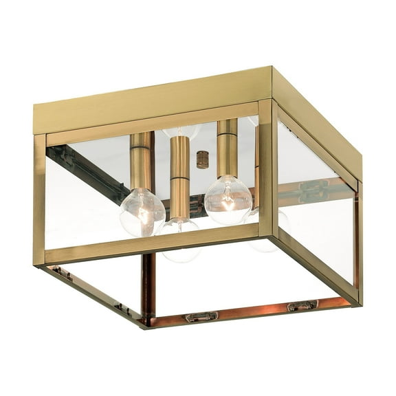 Livex Lighting Nyack 4 Light Outdoor Ceiling Mount in Antique Brass