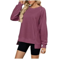 Oplxuo Women's Oversized Sweatshirts Crew Neck Long Sleeve Side Slit Pullovers Sweatshirt Casual Fall Clothes Sweater