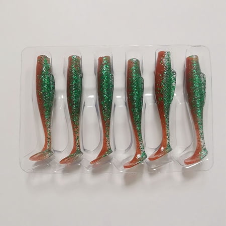 6.7Cm/2.3G 6Pcs Fishing Lure Soft Plastic Paddle Tail Swimbait Bass Wobblers Green Star And Red Belly