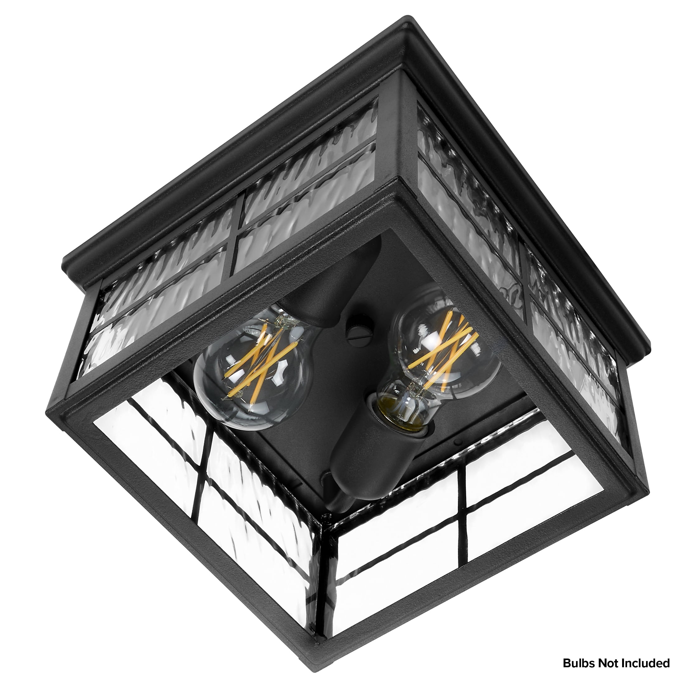 Maxxima Outdoor Flush Mount Ceiling Light: Black, Water Glass, 2-Light, Square, Farmhouse Porch/Patio, Close to Ceiling, Bulbs Not Included.