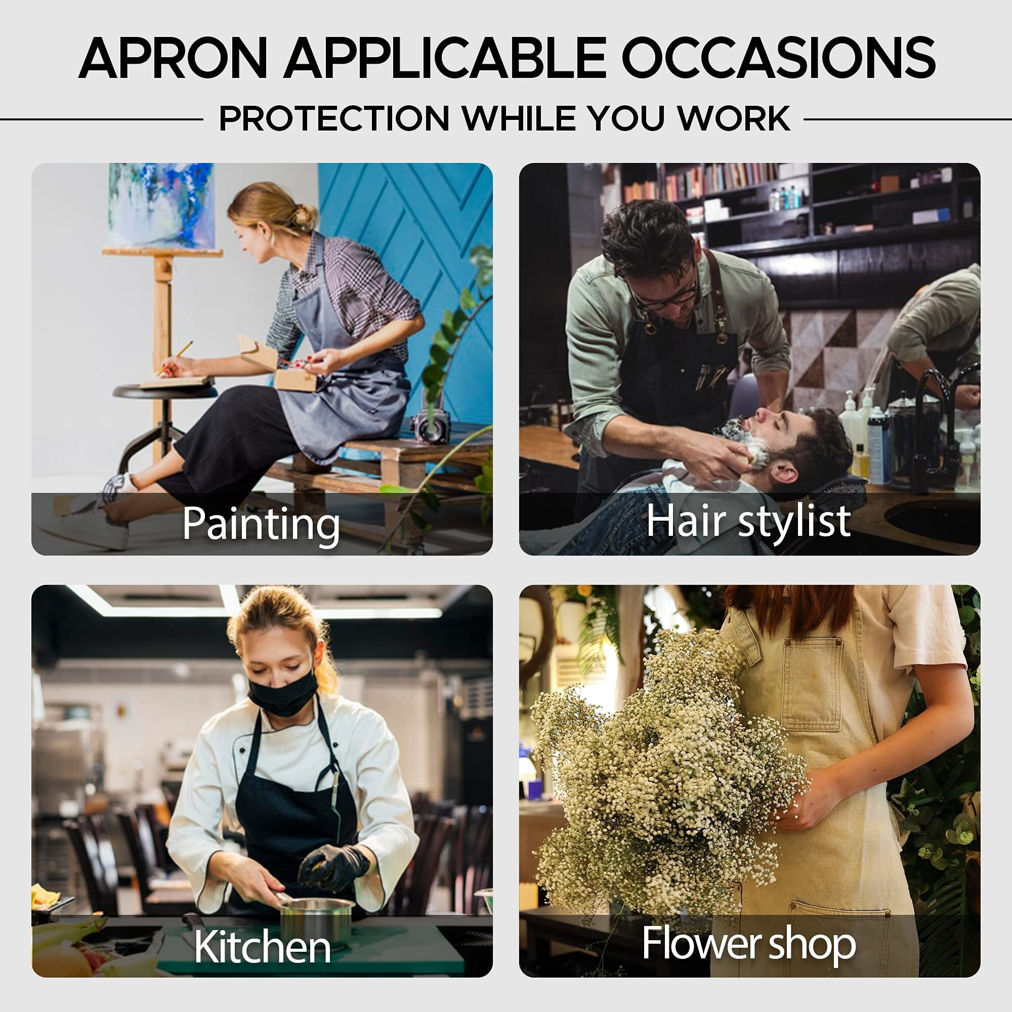 Denim Chef Apron For Women With Pockets, Jean Waitress Server Kitchen Apron For Men Women Cooking Gardening Painting Hairstylist