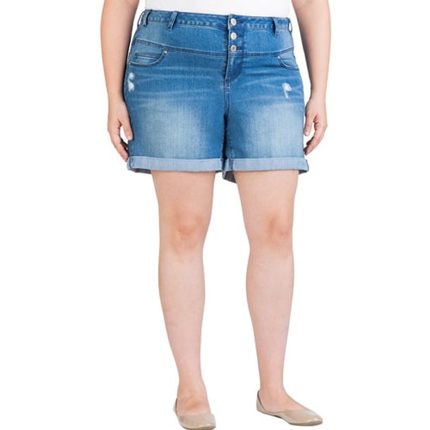 Faded Glory Women S Plus Size High Waisted Cuffed Denim Shorts Walmart Com Walmart Com