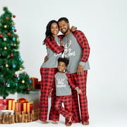 PatPat Merry Christmas Antler Letter Print Plaid Design Family Matching Pajamas Sets (Flame Resistant)