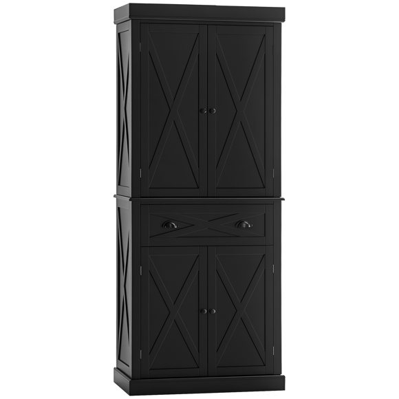 HOMCOM Kitchen Pantry, Freestanding Buffet Cabinet with 4 Doors, Black