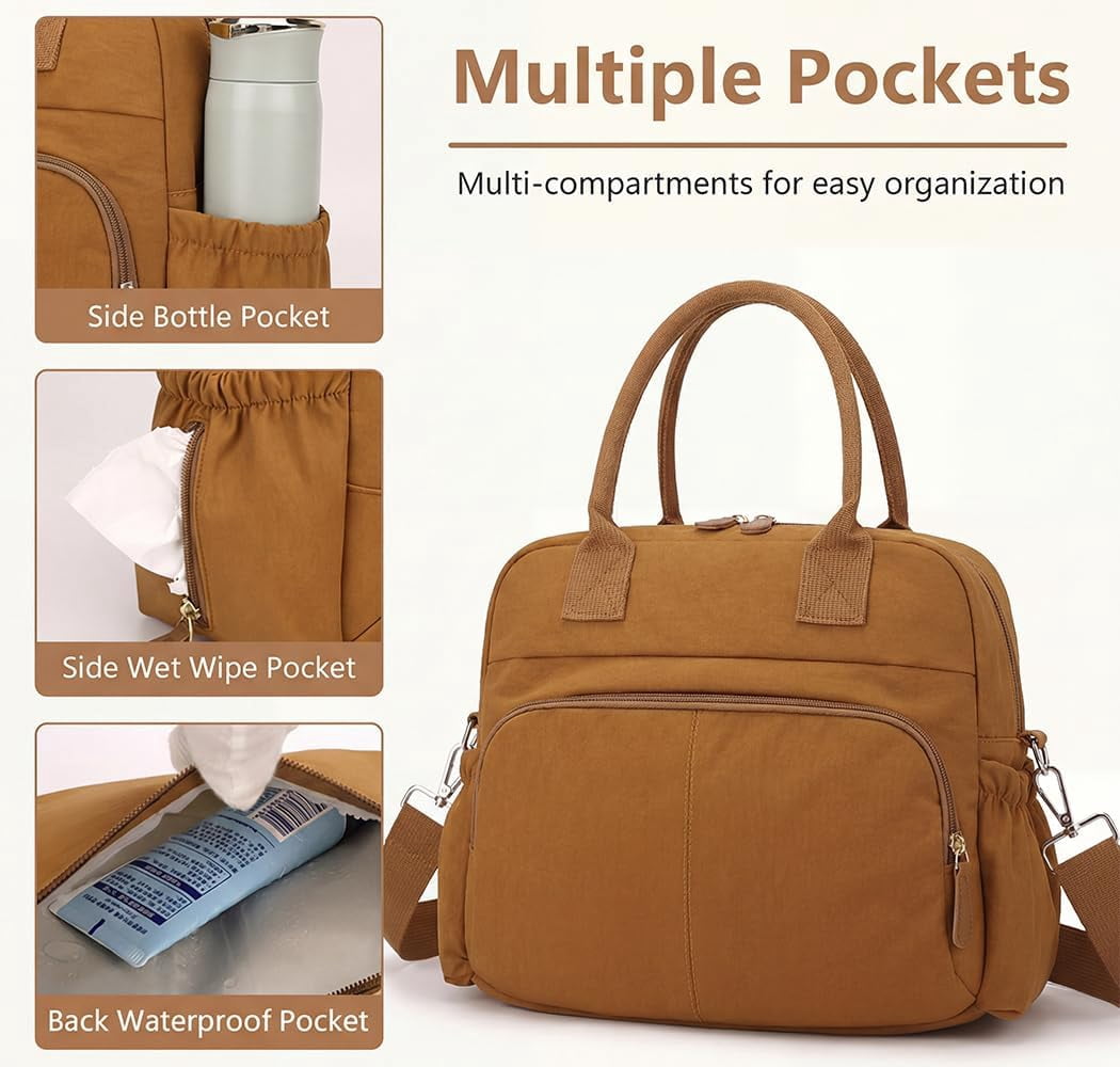 Sunyuer Diaper Bag Tote, Travel Stylish Mommy Bag with Stroller Clips, Large Capacity Hospital Bag for Labor and Delivery