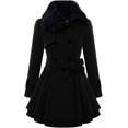 thumbnail image 1 of Abrigos de invierno para mujer con forro de sherpa, gabardina cruzada, abrigo largo de cuello alto con bolsillos, abrigo de invierno con cinturón, 1 of 5