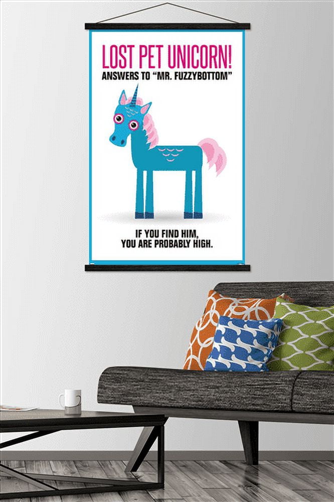 Lost Pet Unicorn Wall Poster with Wooden Magnetic Frame, 22.375" x 34"