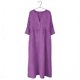 thumbnail image 5 of Vestido de Manga 3/4 para Mujeres Color Sólido V Cuello Suelto Estilo de Lino Casual Vestido de Cambio de Primavera Verano, 5 of 8