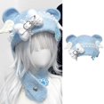 thumbnail image 2 of Punk Wing Head Wrap Thicken Knit Bear Hat for Climbing Skiing Sports Headwear Blue Bear Hat Oversized Headwear White, 2 of 4