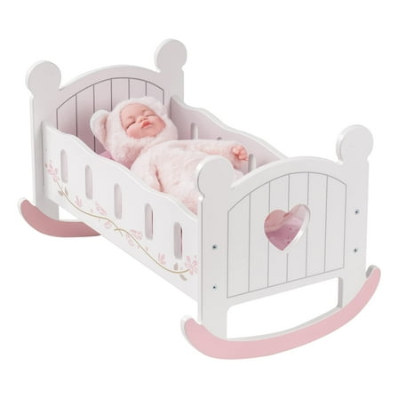 ROBUD Wooden Doll Cradle Rocking Baby Crib Bed,Toys for Dolls Girl,Fits Dolls up to 18 inches,White