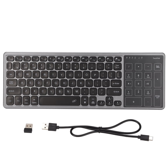 Falleo Clearance Wireless Keyboard Numeric Touchpad 2.4Ghz Wireless Portable RGB Backlit Plug and Play Portable Keyboard with Touchpad Gray