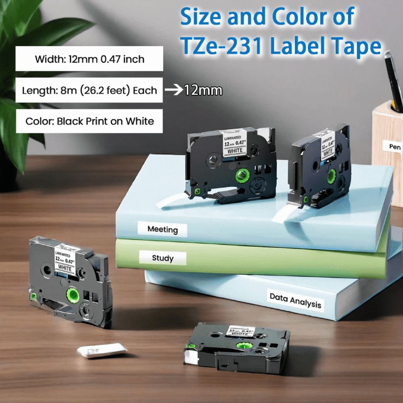 MarkDomain 10-Pack Label Tape Replacement for Brother P Touch TZe TZ Label Maker Tape TZe-231 Laminated Black Ink on White Tape, Work with Brother PT-H110 D220 D600 D610BT D410 D210 D200, 12mm x 8m