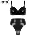 thumbnail image 2 of Traje Rave de baile en barra para mujer, aspecto húmedo, charol, sin aros, sujetador sin relleno, Top con cintura alta, bragas con hebilla trasera ajustable, 2 of 5
