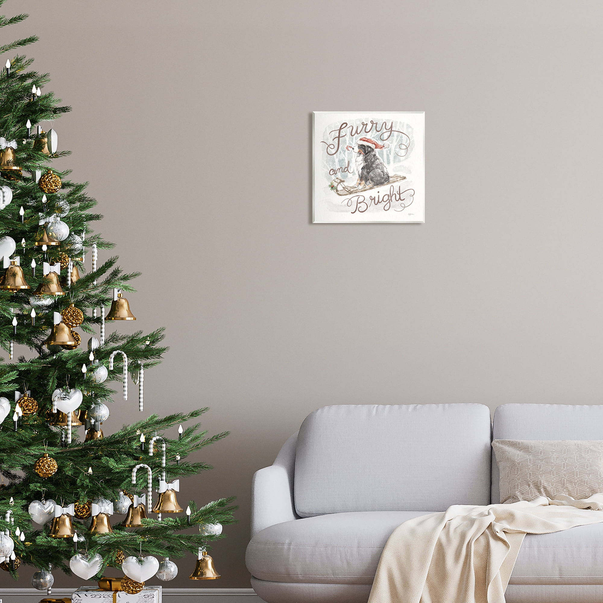 Stupell Industries Furry & Bright Dog Holiday Painting Unframed Art Print Wall Art, 12 x 12