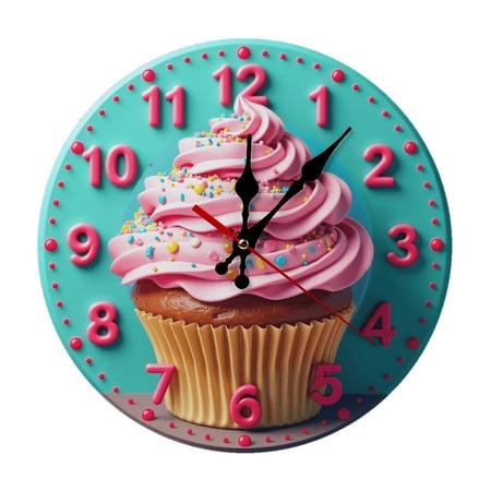 Cute Food Cake Wall Clock 10 Inch Silent Non Ticking Round Clock Decoration for Living Room Kitchen Bedroom Bathroom Office Classroom