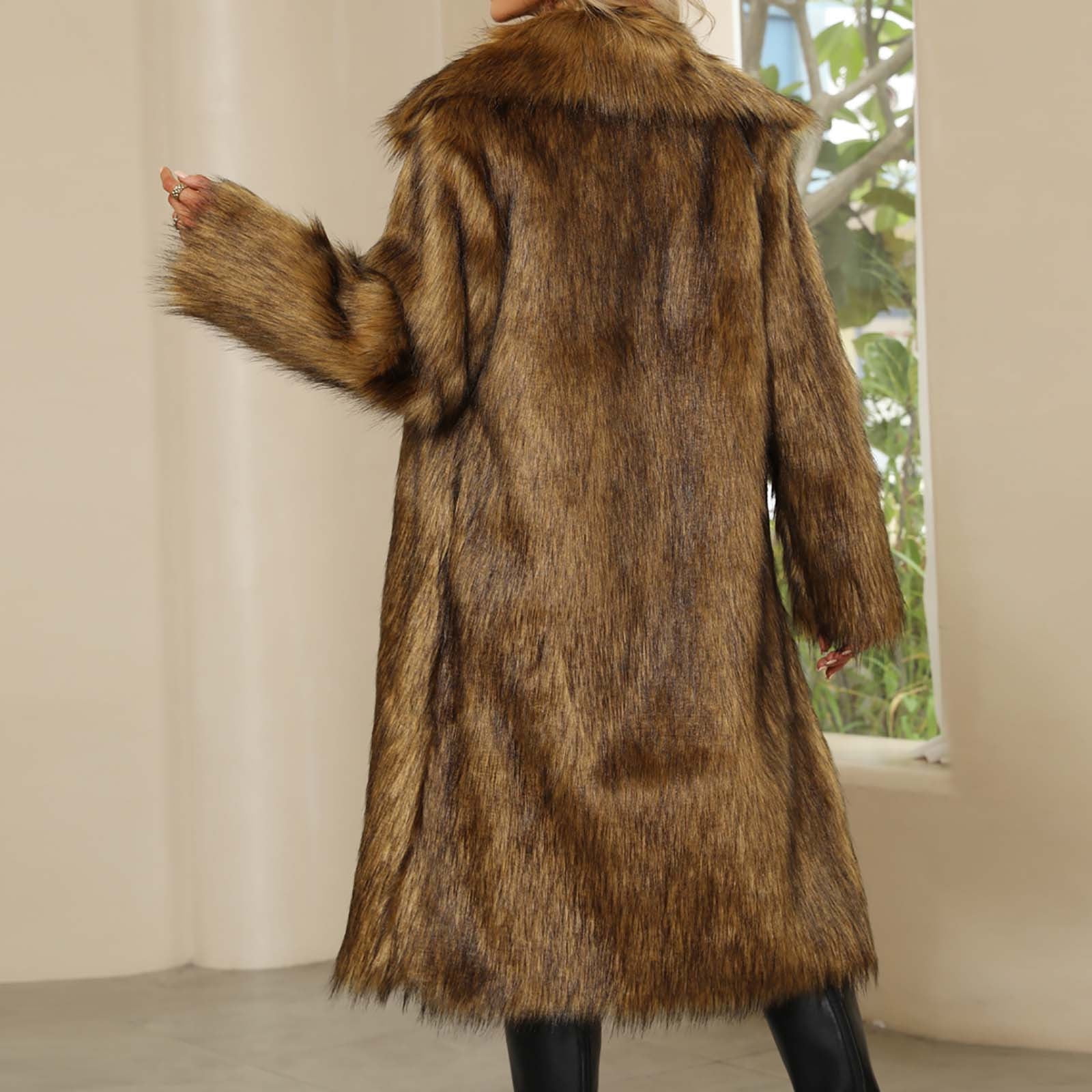Penkiiy Women's Long Lapel Faux fur Jacket Shaggy Coat Warm