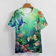 thumbnail image 3 of Flower Hummingbird Womens Tops Women's Fashion Casual Short Sleeve Flower Print Round Neck Pullover Top Blouse, 3 of 6