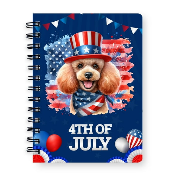 Patriotic Poodle Celebrates 4th of July Spiral Bound Journal Poodles Dog Lover Gifts Idea 5x7in Spiral Notebook - 02009