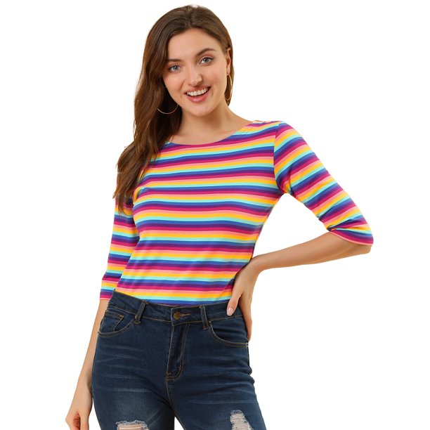 Dde San Patricio Camisecon mangas de codo pamujer Camisebásiinformal con cuello de barco y corte ajustado Multicolor XL