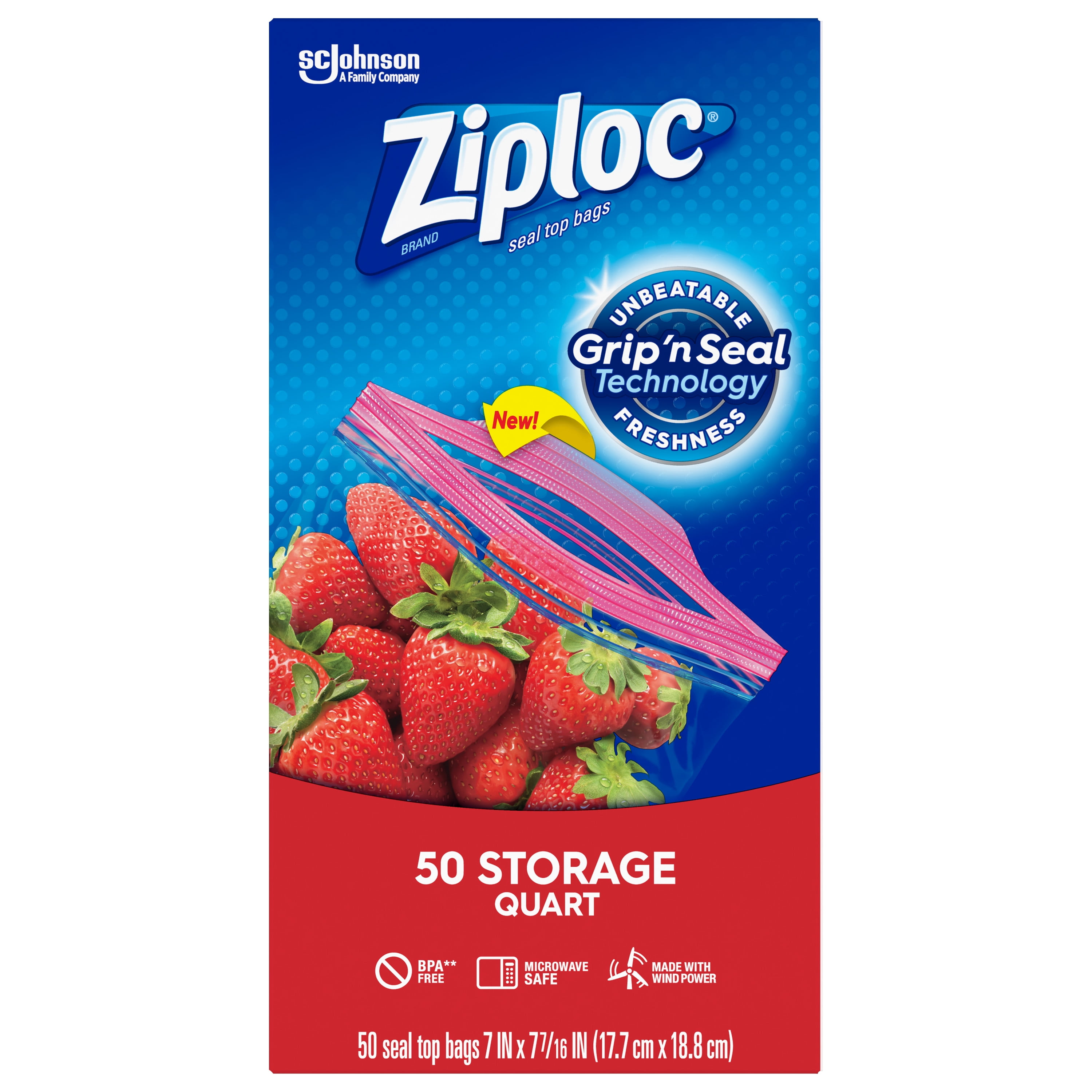 Ziploc Brand Storage Quart Bags with Grip 'n Seal Technology, 50 Count