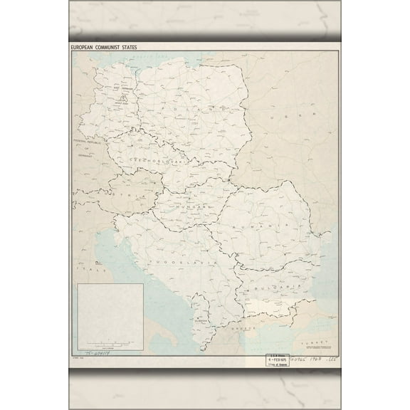 24"x36" Gallery Poster, cia map of Europe communist states 1963