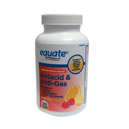 Equate Advanced Max Strength Antacid & Anti-Gas Fruit Chewables, 1000 mg, 90 Ct