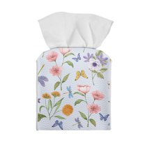 ZUXONGSY Dragonfly Square Tissue Box Cover Floral 2 Piece PU Leather Tissue Box Holder Waterproof Tissue Cover Replacement Leather Tissue Box Cover Home Accessories Decoration
