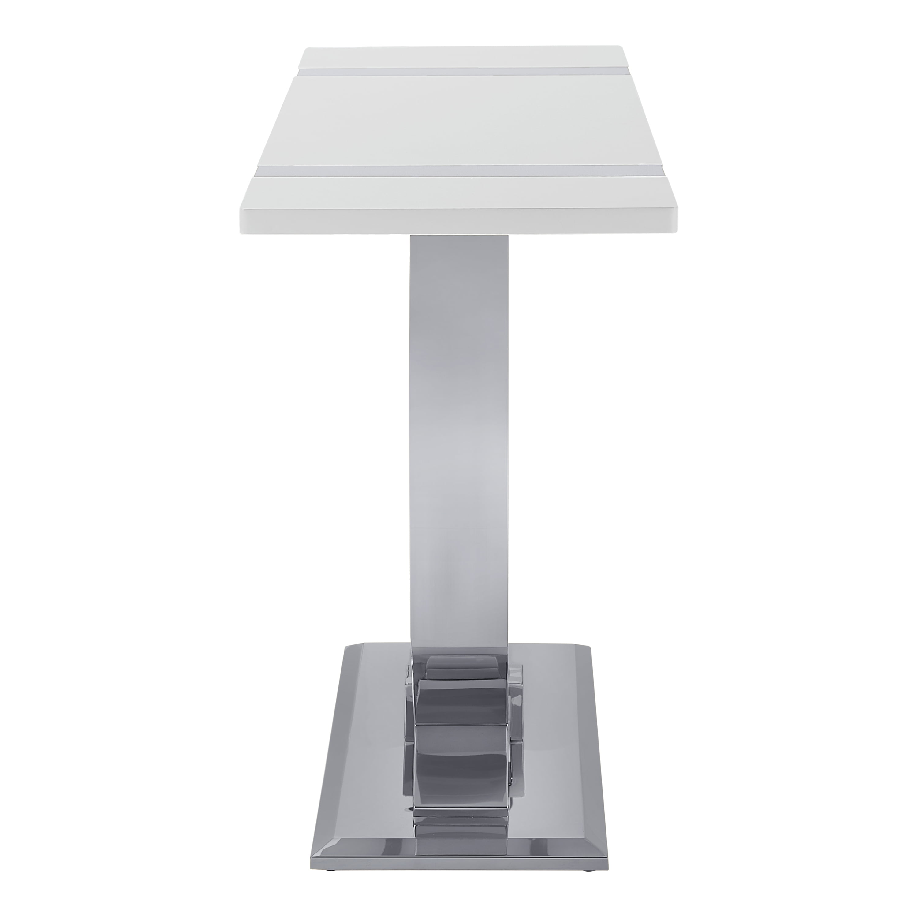 Furniture of America Gaius Glam Rectangle Sofa Table with O-Shaped Stainless Steel Trestle Base, Black and Silver