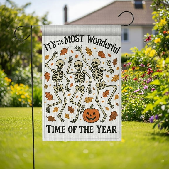 ViciArt Dancing Skeletons Garden Flag – 12”x18” Funny Halloween Yard Décor with Pumpkin & Autumn Leaves
