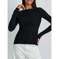 thumbnail image 2 of ZAXARRA Women Knit Tops, Long Sleeve T-shirt Crew Neck Solid Slim Fit Fall Tops Streetwear, 2 of 8