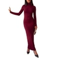 thumbnail image 2 of INSPIRE CHIC Women's Turtleneck Dress Casual Party Club Slim Fit Long Sleeve Medium Burgundy, 2 of 5