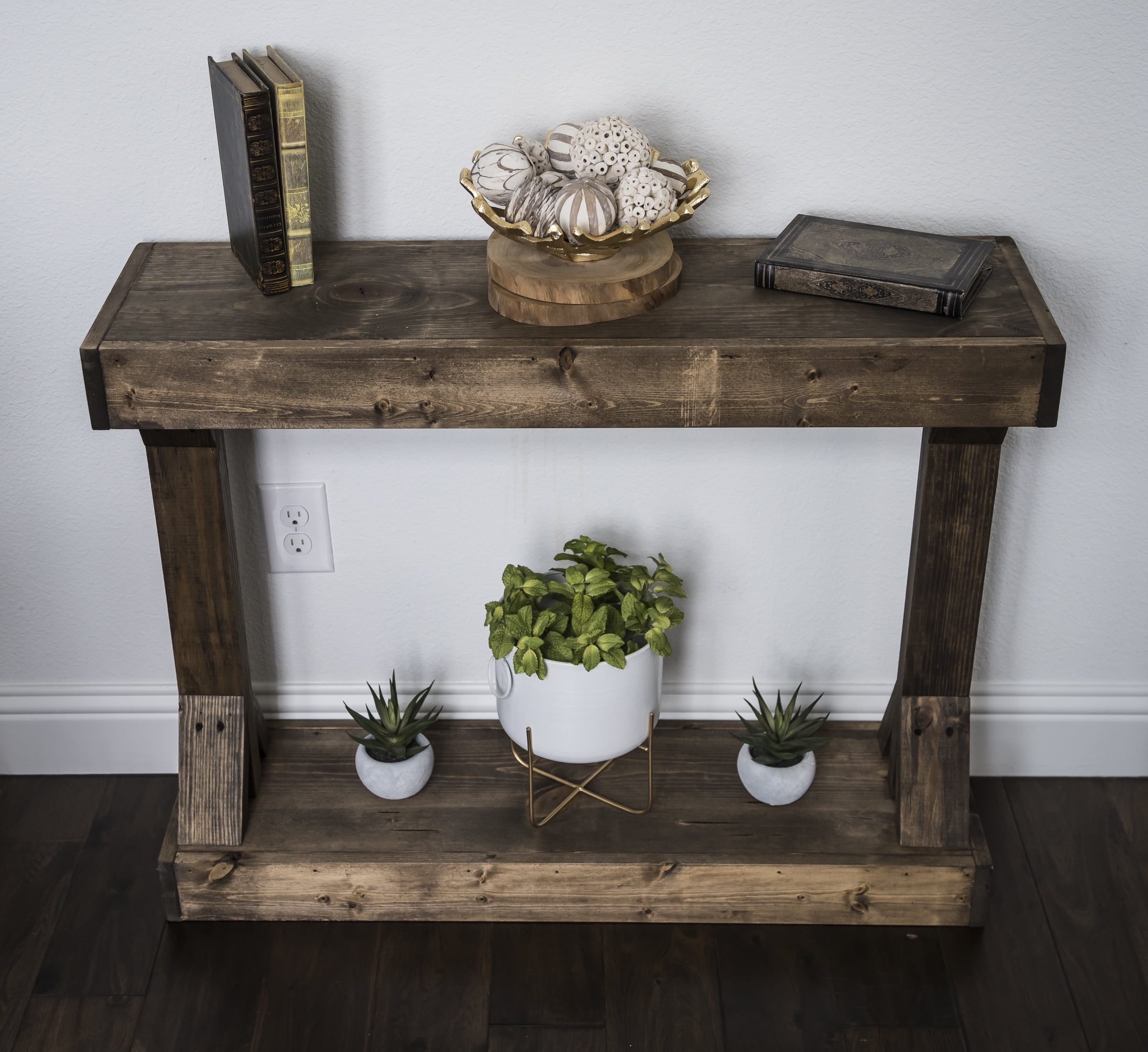 Rustic Farmhouse Console Table Solid Wood Shelf Sofa