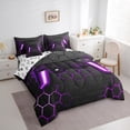 thumbnail image 4 of Feelyou Boys Games Console Bedding Comforter Set 7pcs, Mystic Purple Honeycomb King Bedding Sets, Cartoon Gamepad Theme Reversible Bed Sheets, Lightweight Room Decor, 4 of 9
