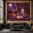 thumbnail image 6 of Indoor Cartoon Sheet With Ghost Dot Eyes Curved, Playful Illustration for Cat Lovers, Animal Wall Decor, Halloween Gift, Tapestry Wall Hanging for Bedroom and Dorm, 6 of 7