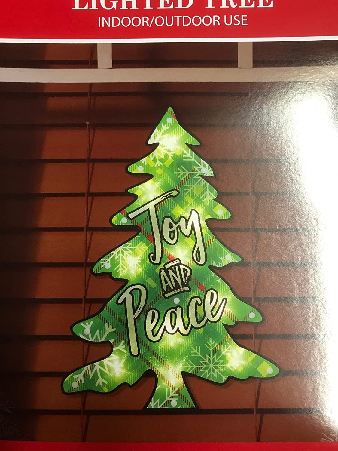 Joy & Peace Tree CHristmas Shimmer Lighted Window Decoration Tree