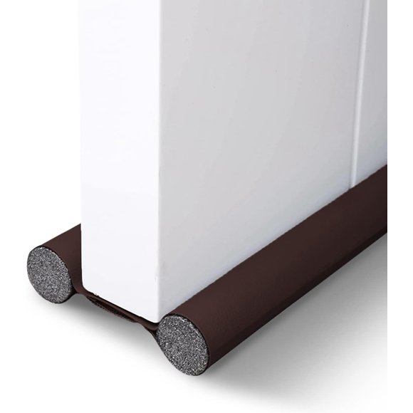Leeko Double Door Window Draft Stopper, Twin Door Draft Stopper, 37.5 Inch Self Adhesive Removable Under Door Draft Stopper, Anti-Noise and Wind, Adjustable Door Bottom Seal (Coffee)