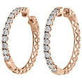 thumbnail image 2 of 10K Rose Gold Real Diamond One Row Bezel Set 1.10" Hoops Huggie Earrings 1/2 CT., 2 of 5