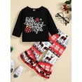 thumbnail image 2 of FOCUSNORM 2Pcs Bébé Filles Tenues de Noël, les Filles Imprimé Tops + Pantalons Bell-Bottom, 2 of 9