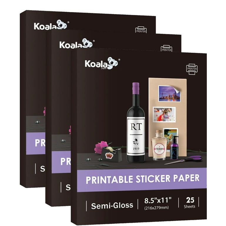 Koala Printable Sticker Paper 8.5x11 Semi-Gloss for Inkjet & Laser