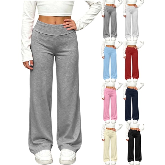 Girls Stretch Wide Leg Pants Kids Elastic Waistband Straight Casual Athletic Versatile Long Pants