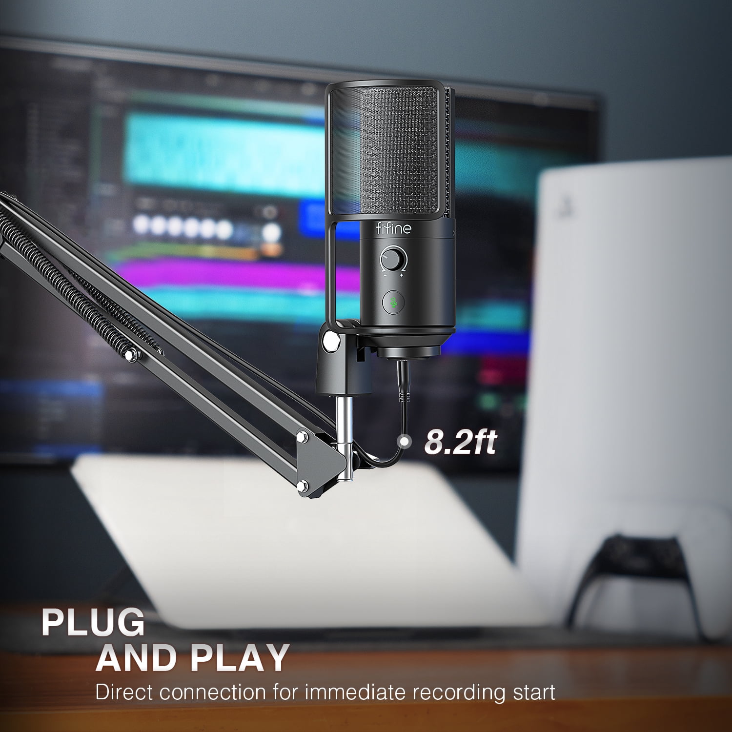 FIFINE USB Studio Microphone Kit for PC Computer, Recording Microphone Bundle with Boom Arm, Gain Control, Mute for Streaming, Podcasting T669 Pro