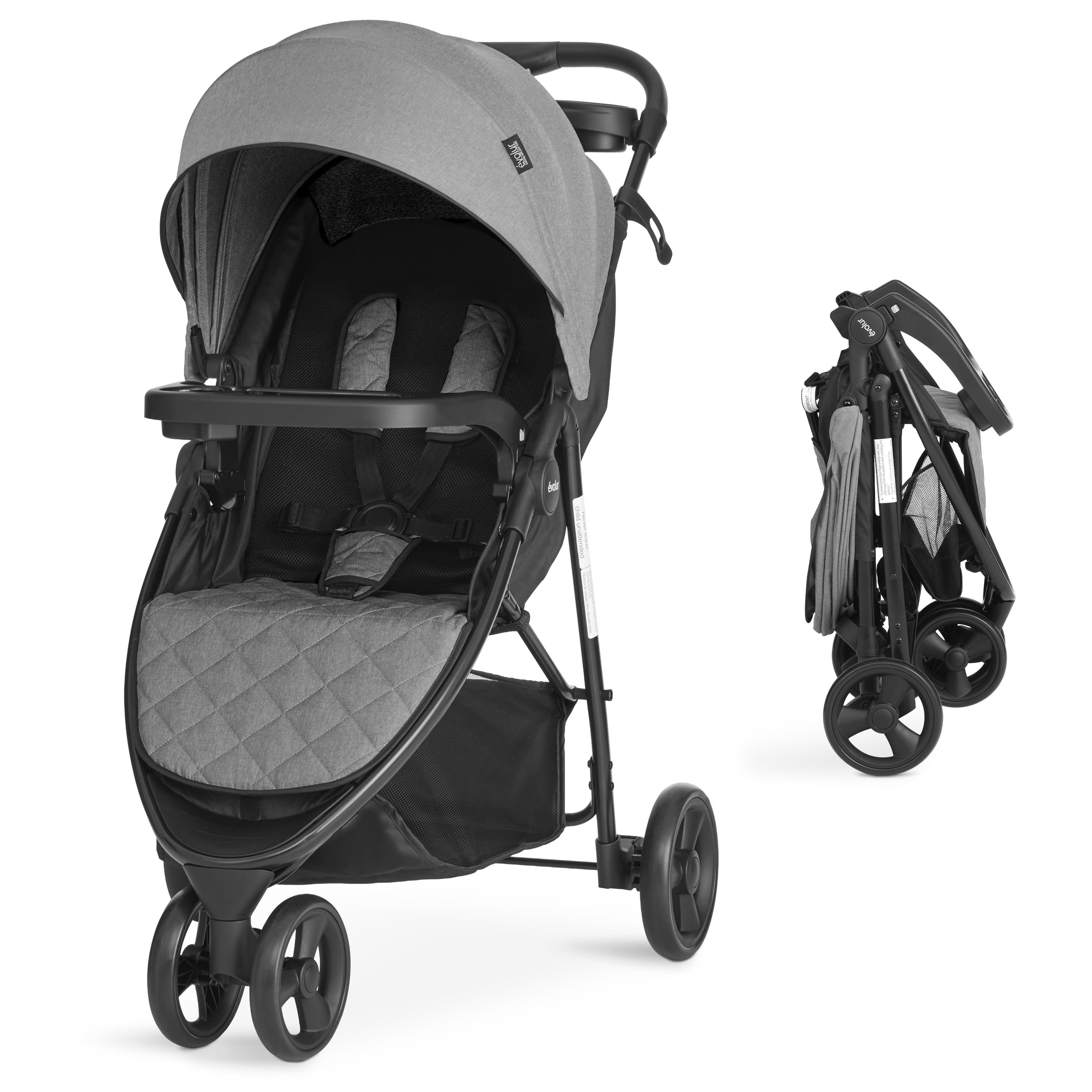 Evolur Breeze Lightweight Stroller Adjustable Backrest/Canopy, Storage Basket, Gray