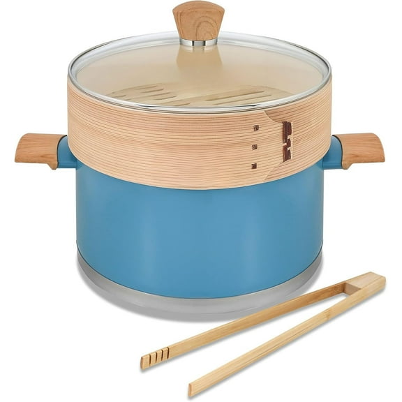 Steamer Pot with Natural Bamboo Steamer Steaming Cookware