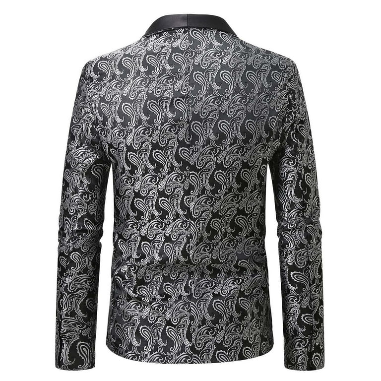 Yaoyar Men's Floral Jacquard Printed Suit Jacket One Button Slim